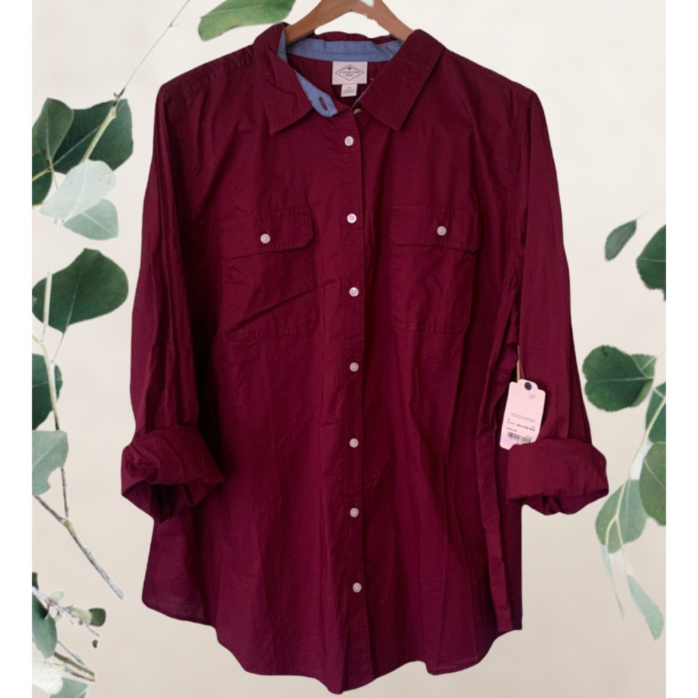 NWT St. John’s Bay Burgundy Button Down Shirt 2X